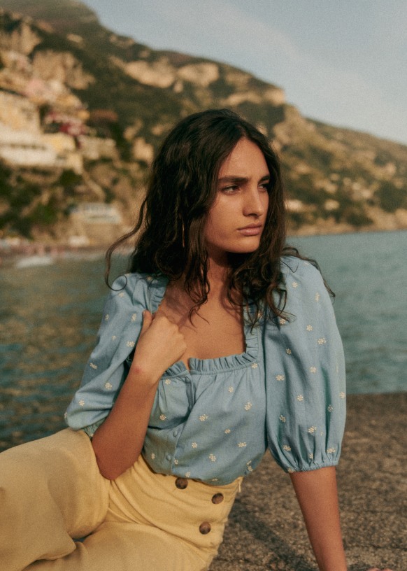 Sezane Kelly blouse セザンヌのコットンブラウス 40 L Kellia Shirt - Denim - Organic cotton - organic textile - Sézane