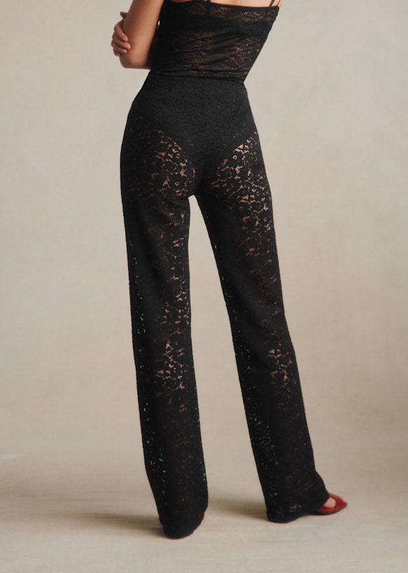 AZIM Trousers - Black Lace Flowers - Organic Cotton - Sézane