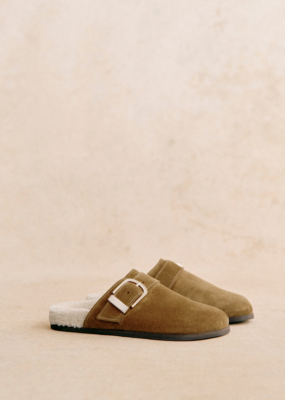 [tweed×beige] Mademoiselle Mules 37 Marla Mules - Fur-lined taupe - Bovine leather - Sézane