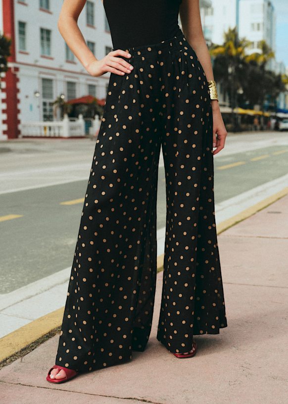 TERRENCE Pant - Beige Polka Dots Black Background Print - Ramy