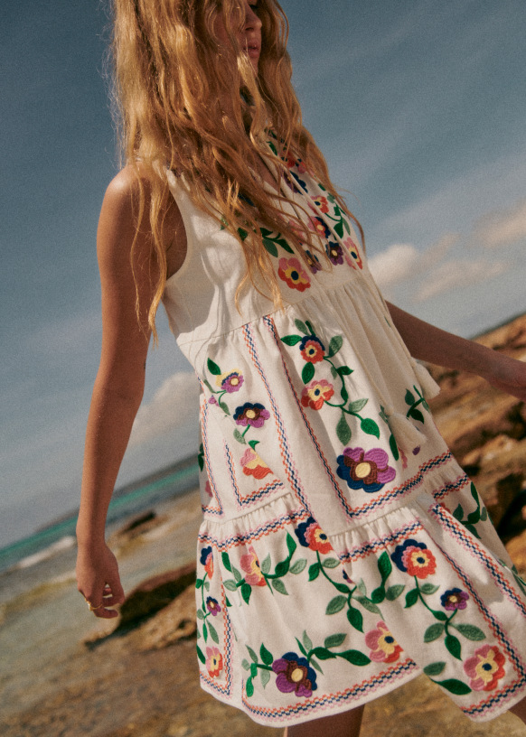 Arielle Dress Multicoloured flower embroidery Cotton Sezane