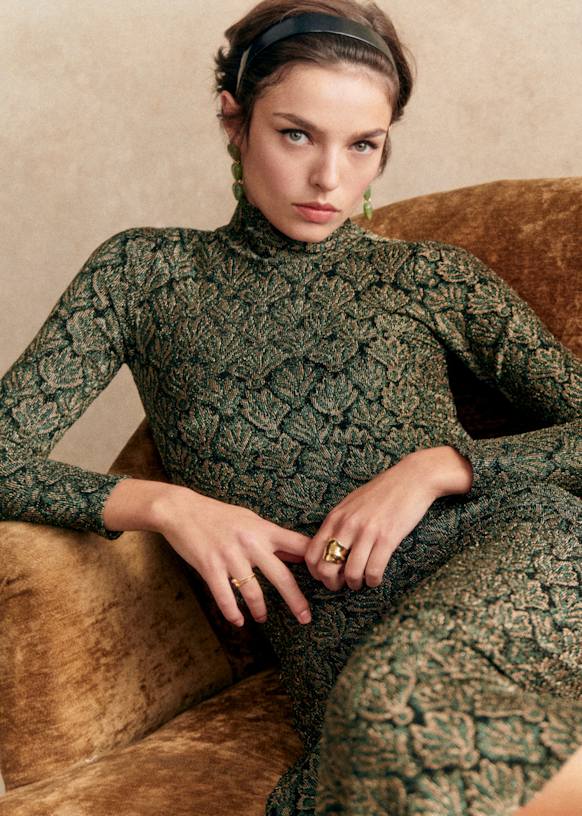 Penelope Dress - Jacquard Foliage - Polyester - Sézane