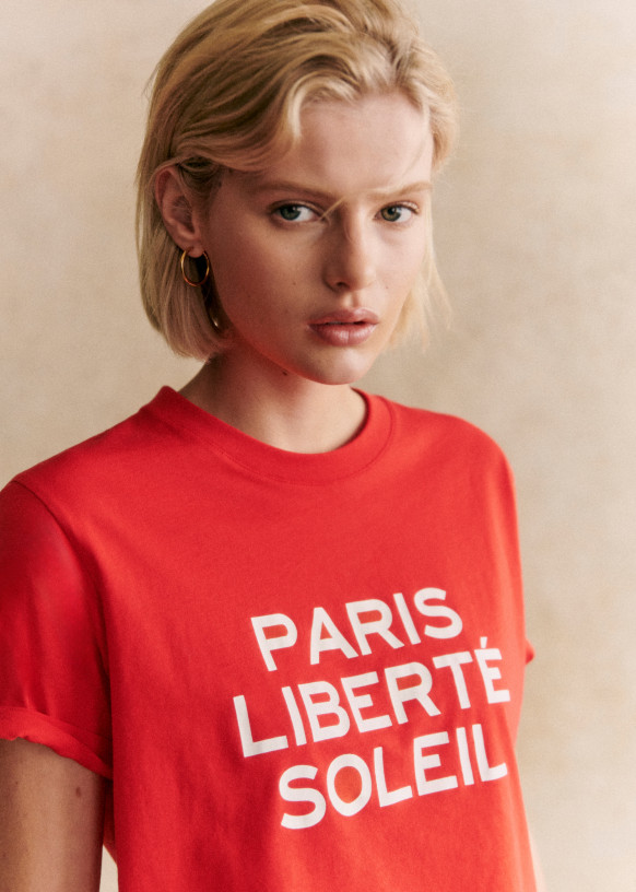 T shirt Paris Libert Soleil Rosso cru Cotone Biologico t-shirt-paris-libert-soleil-rosso-cru-cotone-biologico