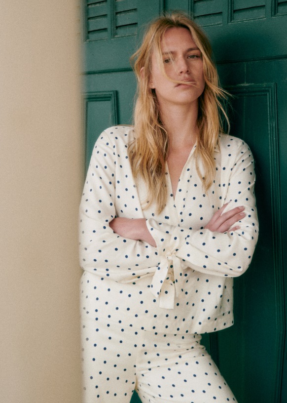 Addison Blouse Sezane Navy polka dots on Ecru background 40 Woman