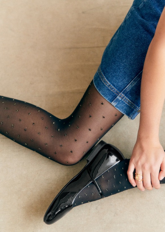 Tights Black polka dots Recycled polyamide Sezane