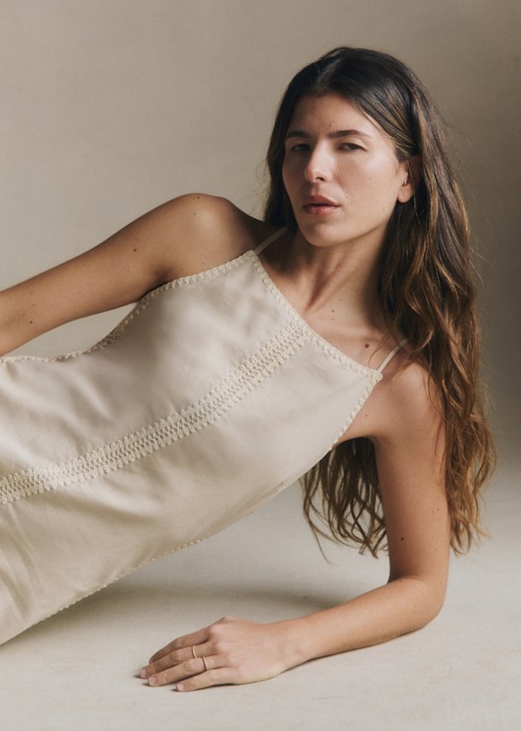 Cherina Dress - Cream with Crochet Detailing - Organic cotton