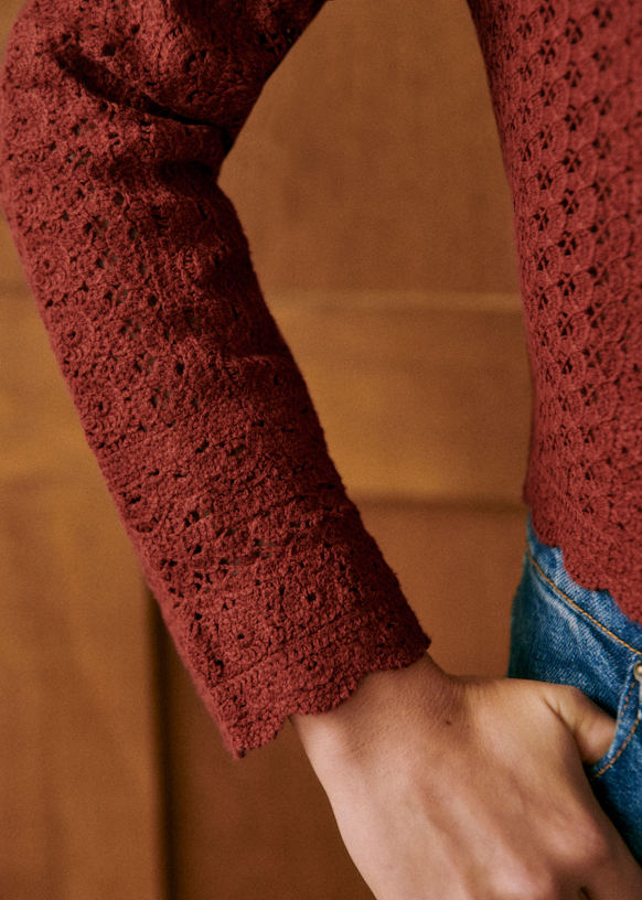 sezane NOELIE カーディガン ブリック S Noelie Cardigan - Brick orange - Organic cotton - organic textile