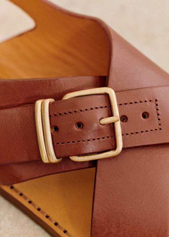 Judith Low Sandals - Coffee - Split cowhide leather - Sézane