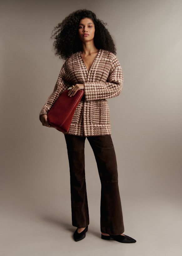 Oscar Jacket - Brown, Pink and Ecru Checks - Kid mohair - Sézane