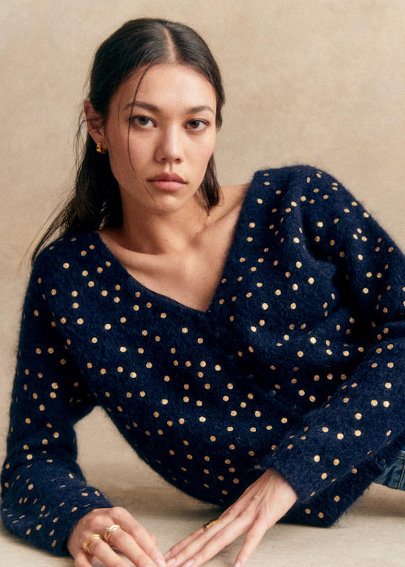 Navy polka dot cardigan best sale