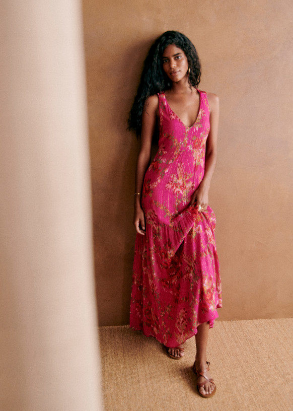 Titania Dress Helena Fushia All Over Viscose Sezane