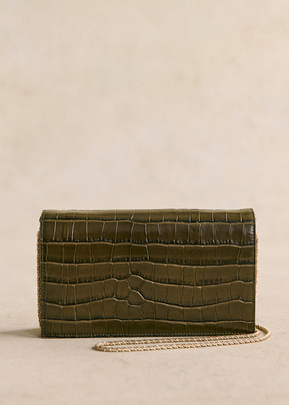 【SEZANE】Manon クロコダイル レザー ショルダーバック Manon Bag - Black Crocodile Print - Bovine leather - Sézane