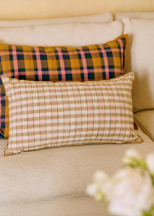 Coussin Tissé Rayures - Petit modèle - Jaune et Café - Coton - Sézane
