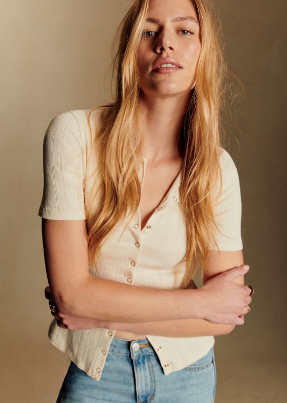 Juan Top - Cream Pointelle - Organic cotton - organic textile - Sézane