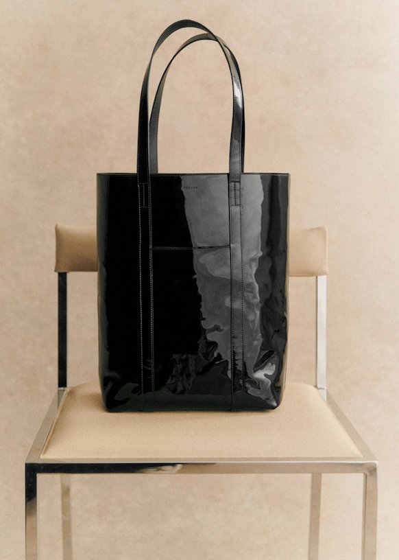 Die Tote Bag Schwarz lackiert Rindsleder Sezane