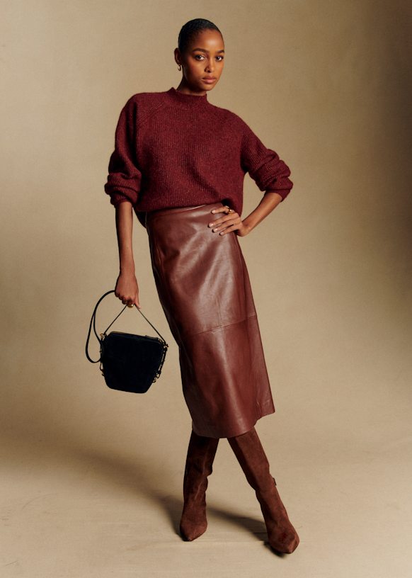 Magalia Skirt - Chestnut Brown - Lamb leather - Sézane