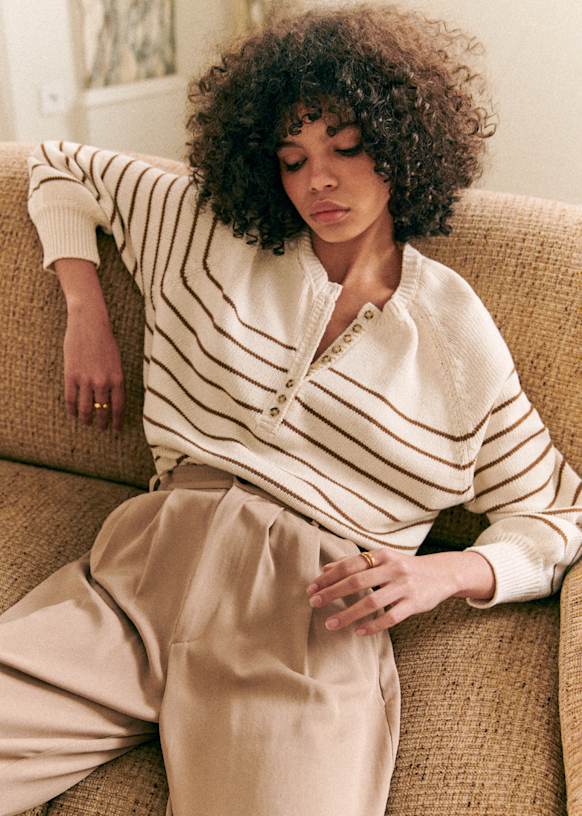 Léontine セーター - エクリュ／ネイビー - オーガニックコットン