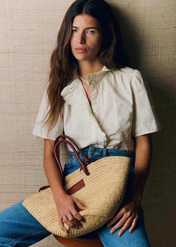 美品✨ Sezane セザンヌ Dalhia シャツ 刺繍 エクリュ Dalhia Shirt - Daisies Cream Ecru - Organic Cotton - Sézane