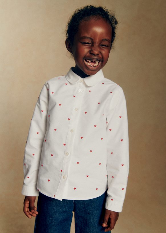 Chemise Pierro - Oxford Blanc / Coeurs Rouge - Coton biologique ...