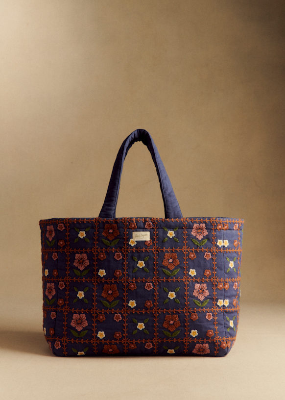 セザンヌ コットン素材 キルティング・ベルベット製トートバッグ キルティング・トートバッグ - 地刺しゅう - コットン - Sézane