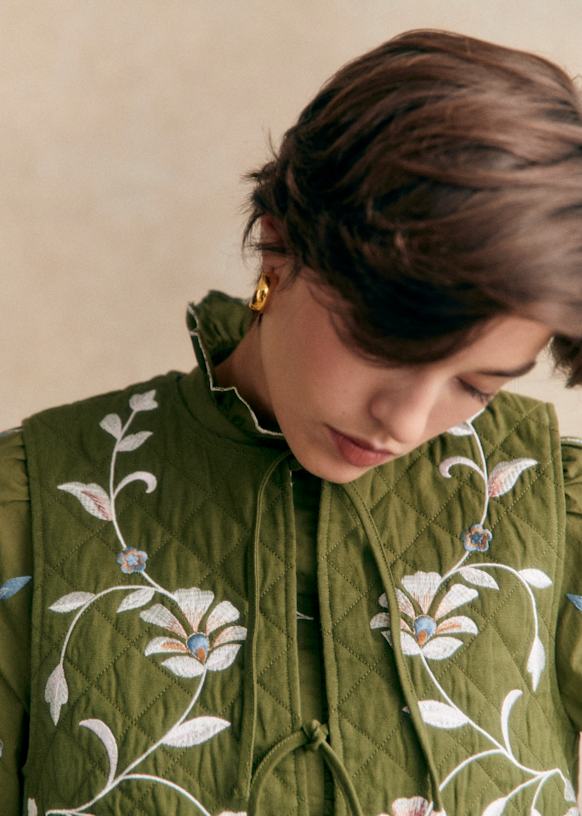 Veste Koaline - Fleurs Multico Fond Kaki - Coton biologique - textile biologique - S?�zane