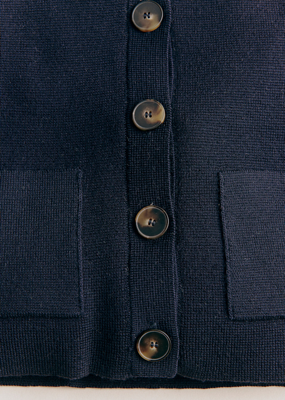 Betty Fantasy Cardigan - Navy - Merino Wool - Sézane