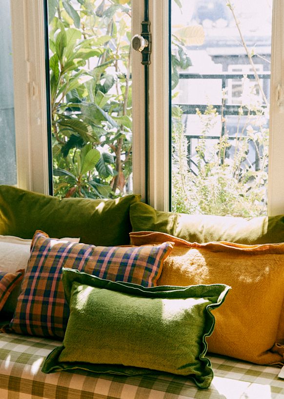 Linen cushion Small Model Green Cotton linen textiles Sezane
