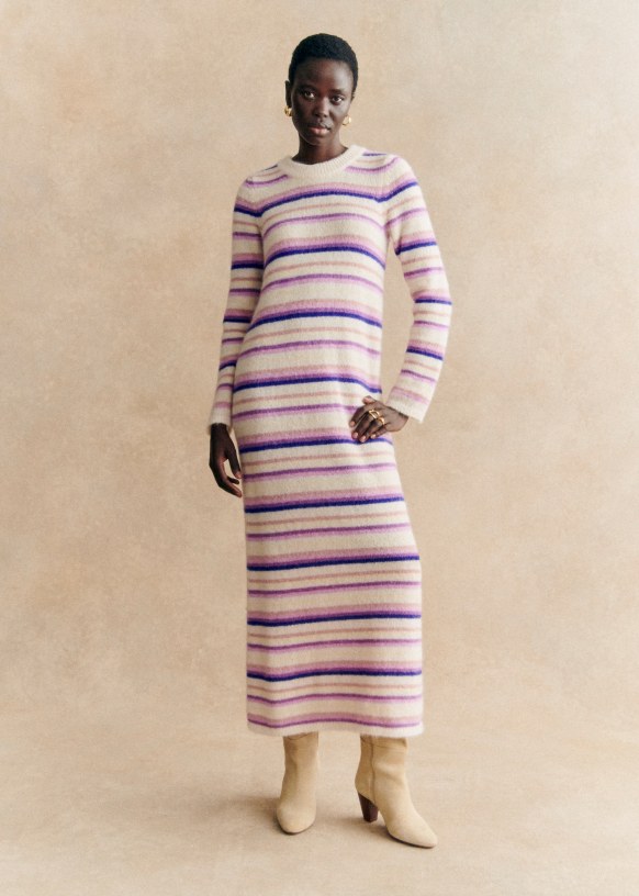 Adeline Dress Ecru Pink Purple Alpaca Sezane