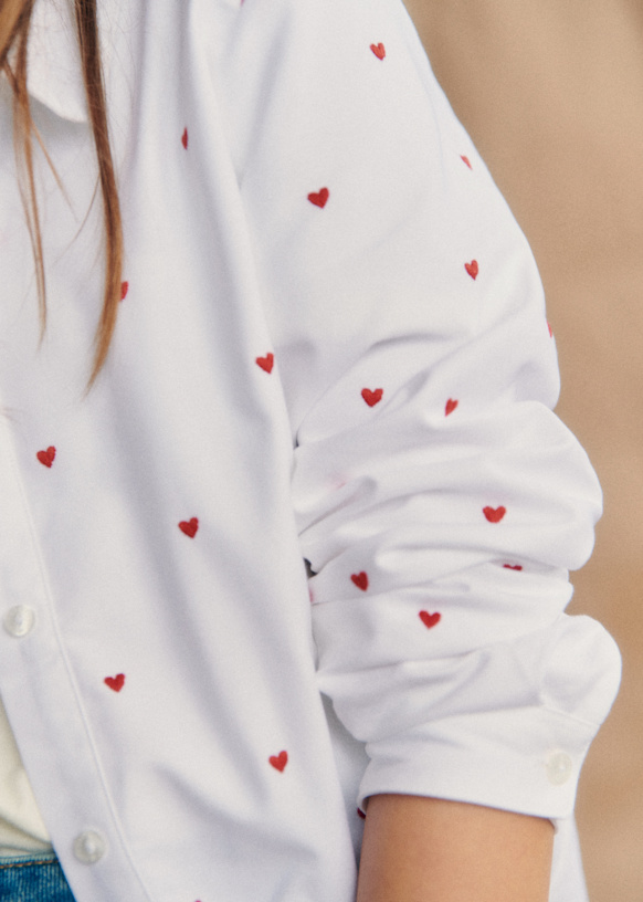 Chemise Pierro - Oxford Blanc / Coeurs Rouge - Coton biologique ...