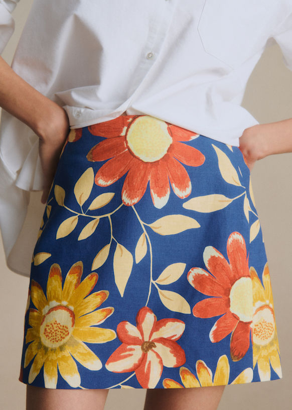 Malia Skirt - Margherita Print - Organic flax - Sézane
