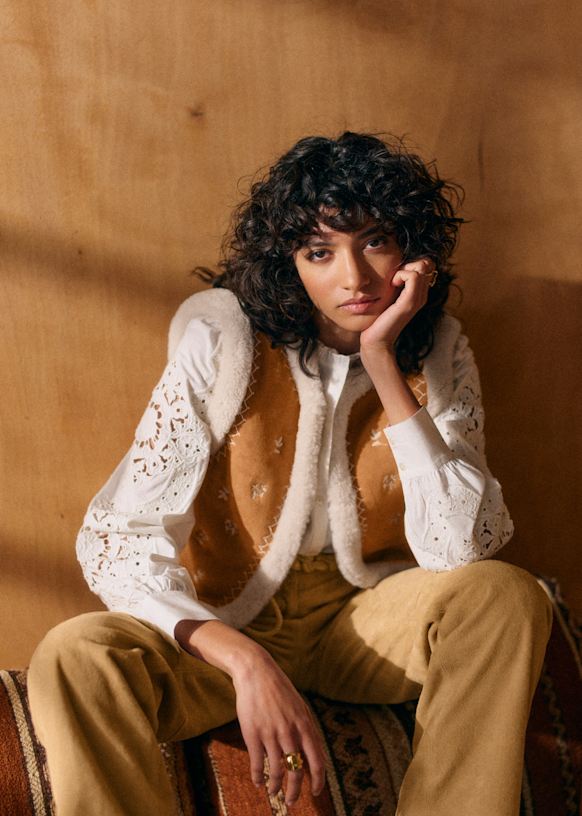 Aya Jacket - Sézane x Lucia Vergara - Camel with Ecru Lining and