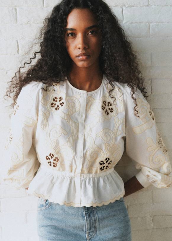 Avila シャツ - Sézane x Sea NY - 配置 エクリュ 刺繍 - オーガニック