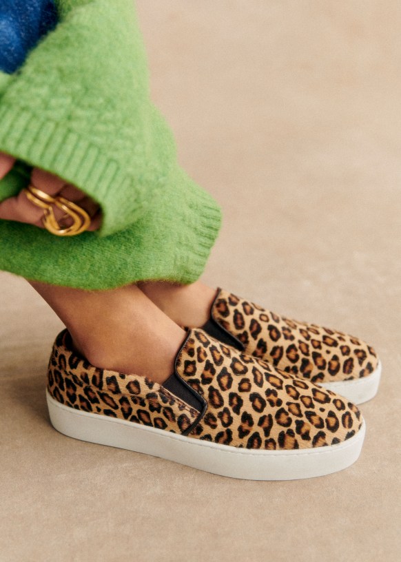 Sneakers Theo Leopard Cuir bovin pony Sezane