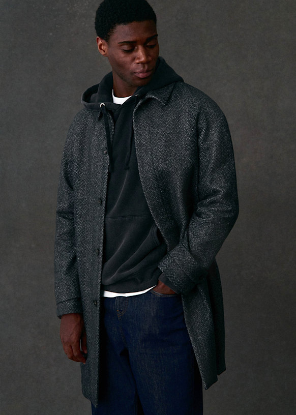 Weldon Coat - Khaki / Brown houndstooth - Wool - Octobre Éditions