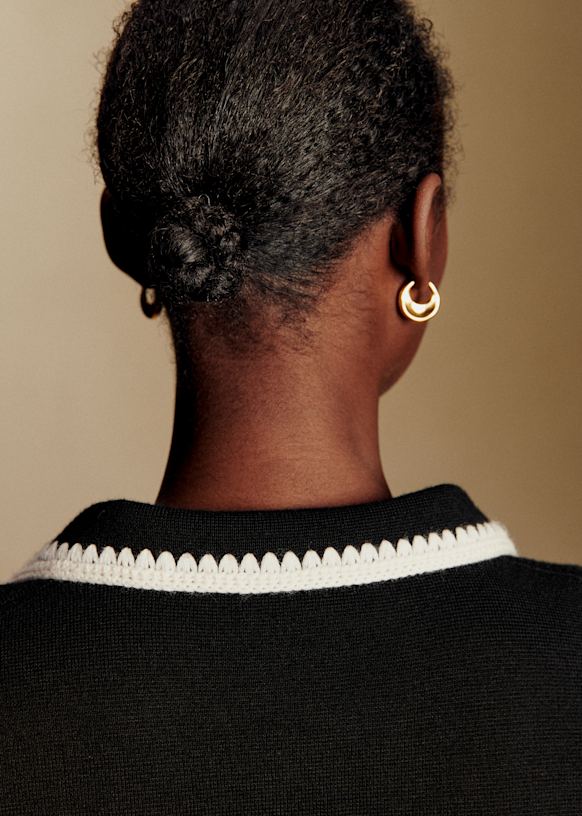 Sezane セザンヌ Bettyカーディガン　ブラック　エクリュ Betty Cardigan - Black & Ecru Crochet - Merino Wool - Sézane