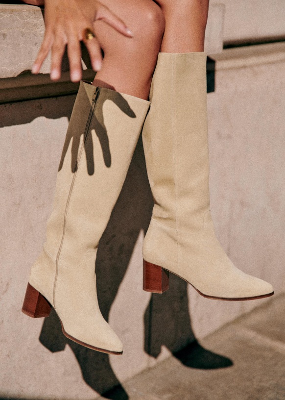 Adele Boots Black Split cowhide leather Sezane