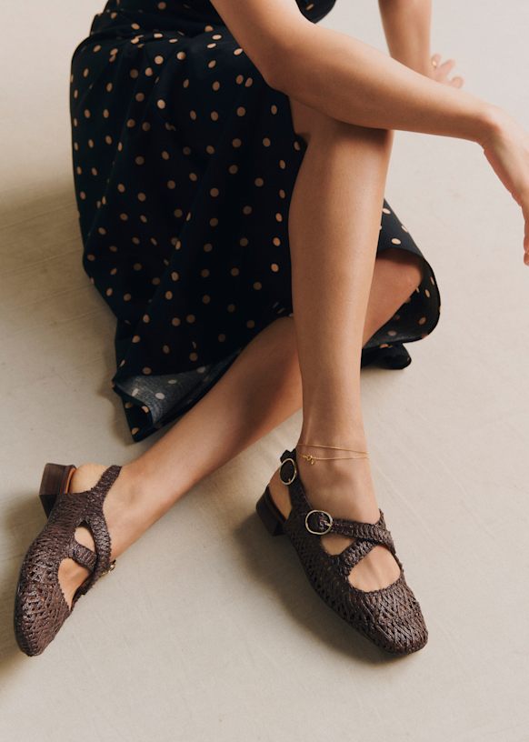 Nala バレリーナ - チョコ テキスタイル ブレイド - ラフィア - Sézane