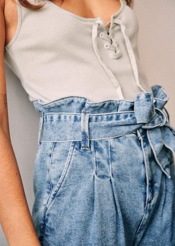 denim paperbag trousers