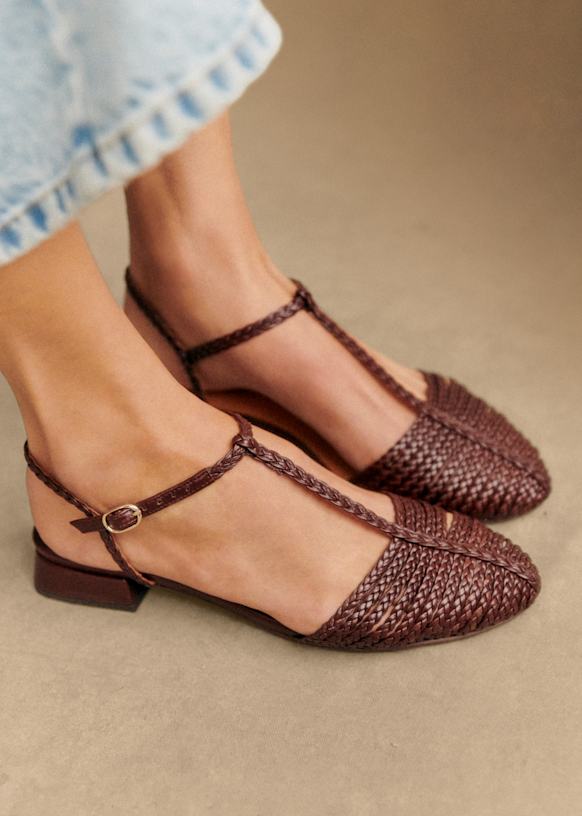 Aurore Low Sandals - Black woven - Sheep leather - Sézane