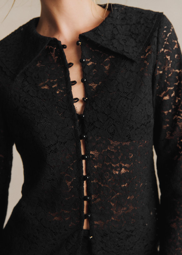 Brandy Blouse - Black Lace Flowers - Organic cotton - textile made