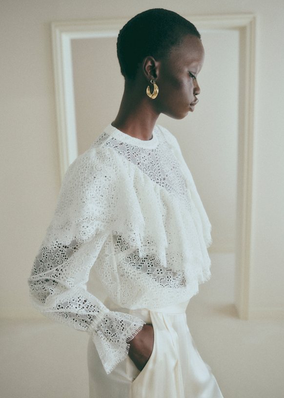 Mariam ブラウス - ファインエクリュレース - リサイクルポリエステル