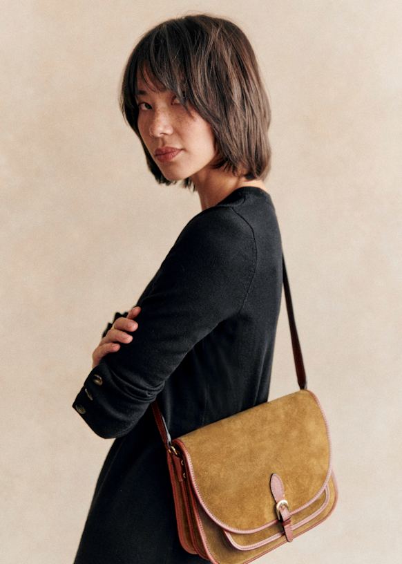 Large Roméo Bag - Denim Blue - Split cowhide leather - Sézane