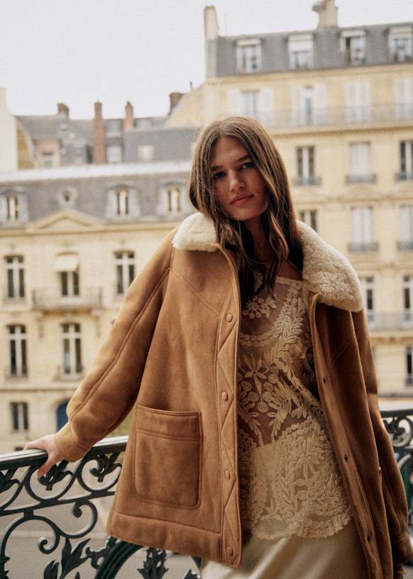 Nico Coat Caramel Ecru Lamb leather Sezane