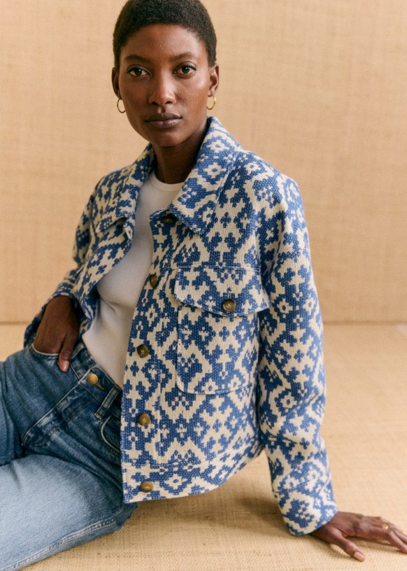 Erwann Jacket - Geo blue jacquard - Cotton - Sézane