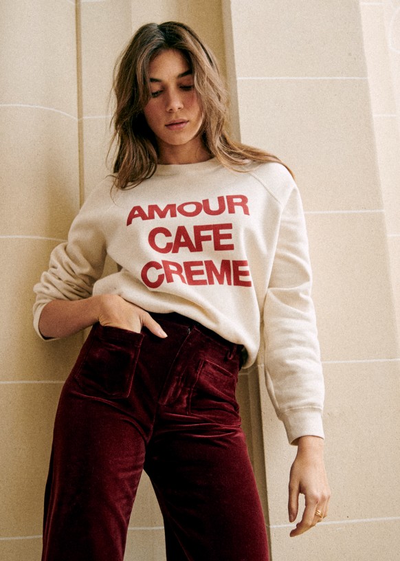 Sweat-Shirt Amour Café Crème - Ecru / Rouge - Coton Biologique - Sézane