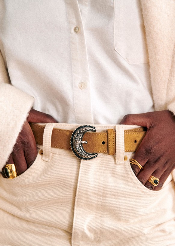 Fine Louve Belt - Cassis - Split cowhide leather - Sézane display picture 1
