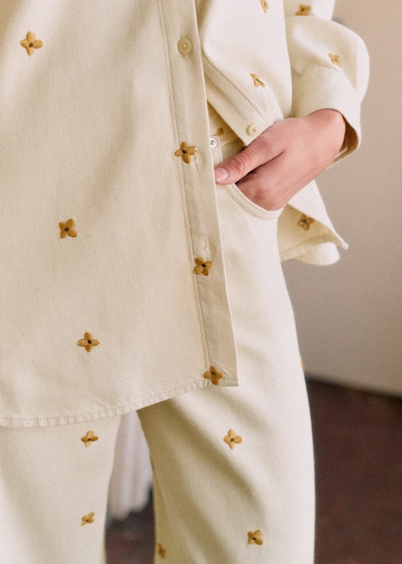 Max Shirt - Sézane x Lucia Vergara - Ecru with Ampola Embroidery