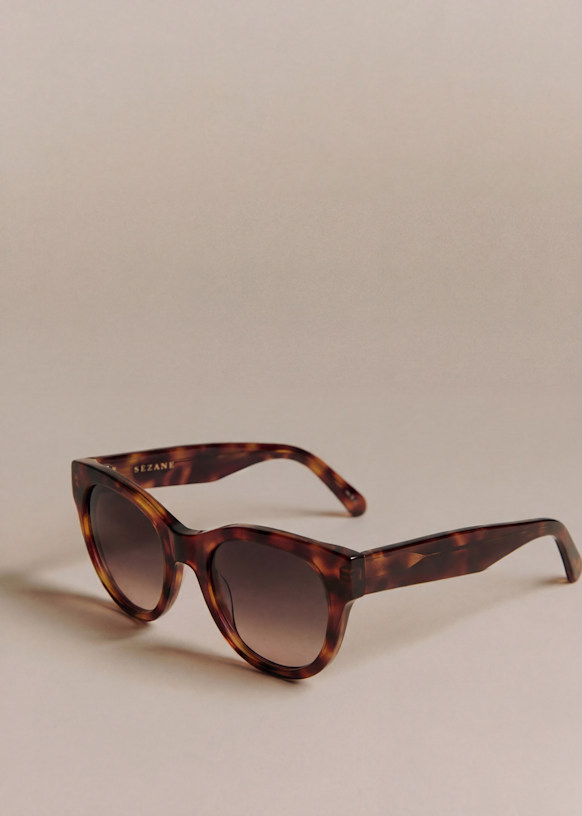 Sezane Chiara Sunglasses Set Cat Eye Acetate Blush Brown France Floral Case Box Chiara Sunglasses - Blush - Sézane main image 3