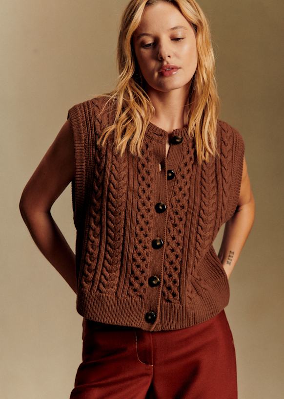Sezane 半袖カーディガン コーラル（レッド系） オーガニックコットン Sezane 半袖カーディガン コーラル（レッド系） オーガニック