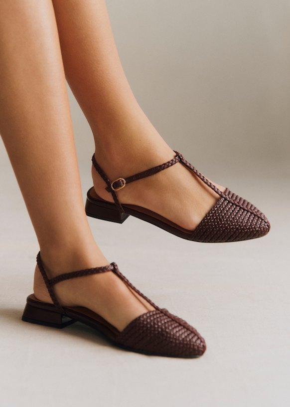 Aurore Low Sandals - Black woven - Sheep leather - Sézane